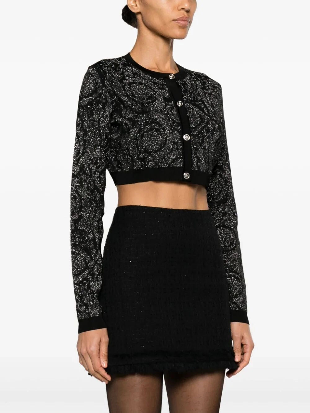 Versace Women `Barocco Texture` Knit Cropped Cardigan