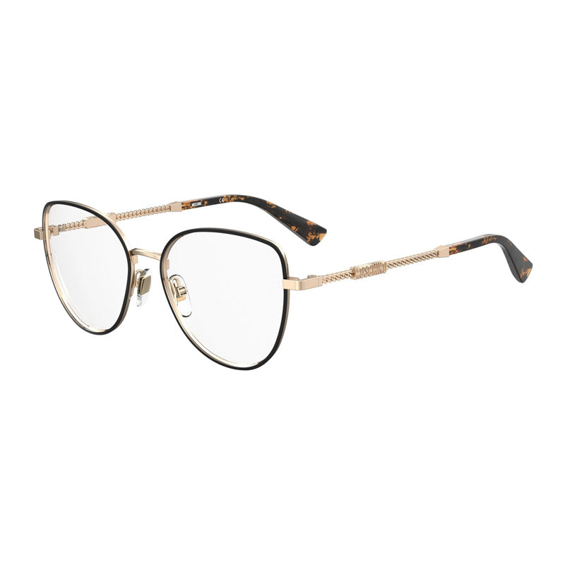 Moschino Eyeglasses Butterfly Full Rim, Black/Gold Frame and Clear Demo Lenses Lens MOS60102M200
