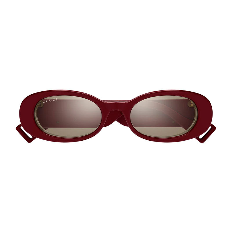 Gucci Sunglasses Oval Full Rim, Shiny Burgundy Frame and Brown with Light Mirror Lens GG0517S009