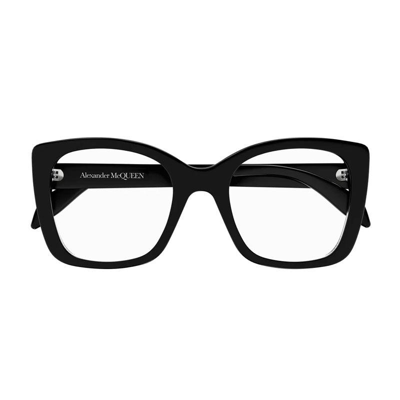 Alexander McQueen Eyeglasses Square Full Rim, Shiny Black Frame and Clear Demo Lens Lens AM0351O002