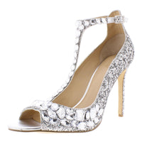 Conroy Womens Glitter Stilettos Dress Sandals Silver Glitter
