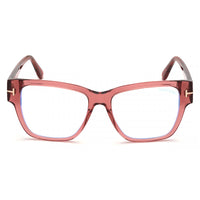 Tom Ford Eyeglasses Square Full Rim, Transparent Rose Frame and Clear Blue Light Block Lens FT5745-B072