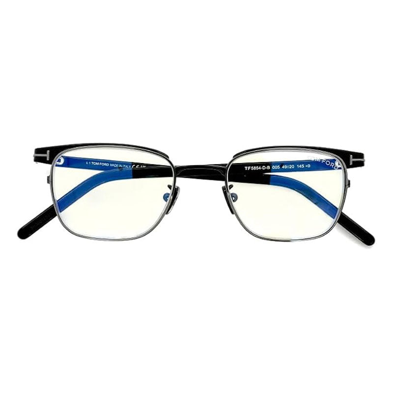 Tom Ford Tom Ford Eyeglasses Square Full Rim, Shiny Dark Brown/Gold Frame and Clear Blue Light Block Lens FT5854-D-B048