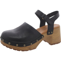Womens Leather Ankle Strap Clogs 8 Medium Black