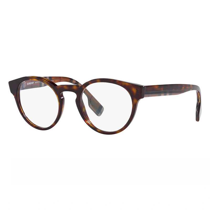 Burberry Eyeglasses Round Full Rim, Check Brown Frame and Clear Demo Lenses Lens BE23543967