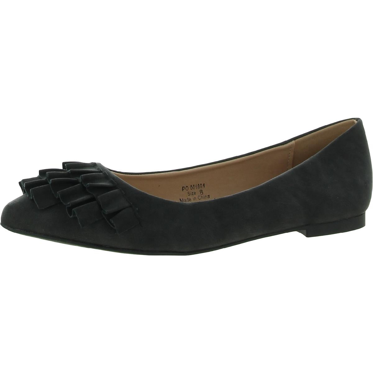 Judy Womens Ruffled Faux Leather Ballet Flats