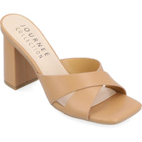 Chazz Womens Faux Leather Slip On Heels Tan