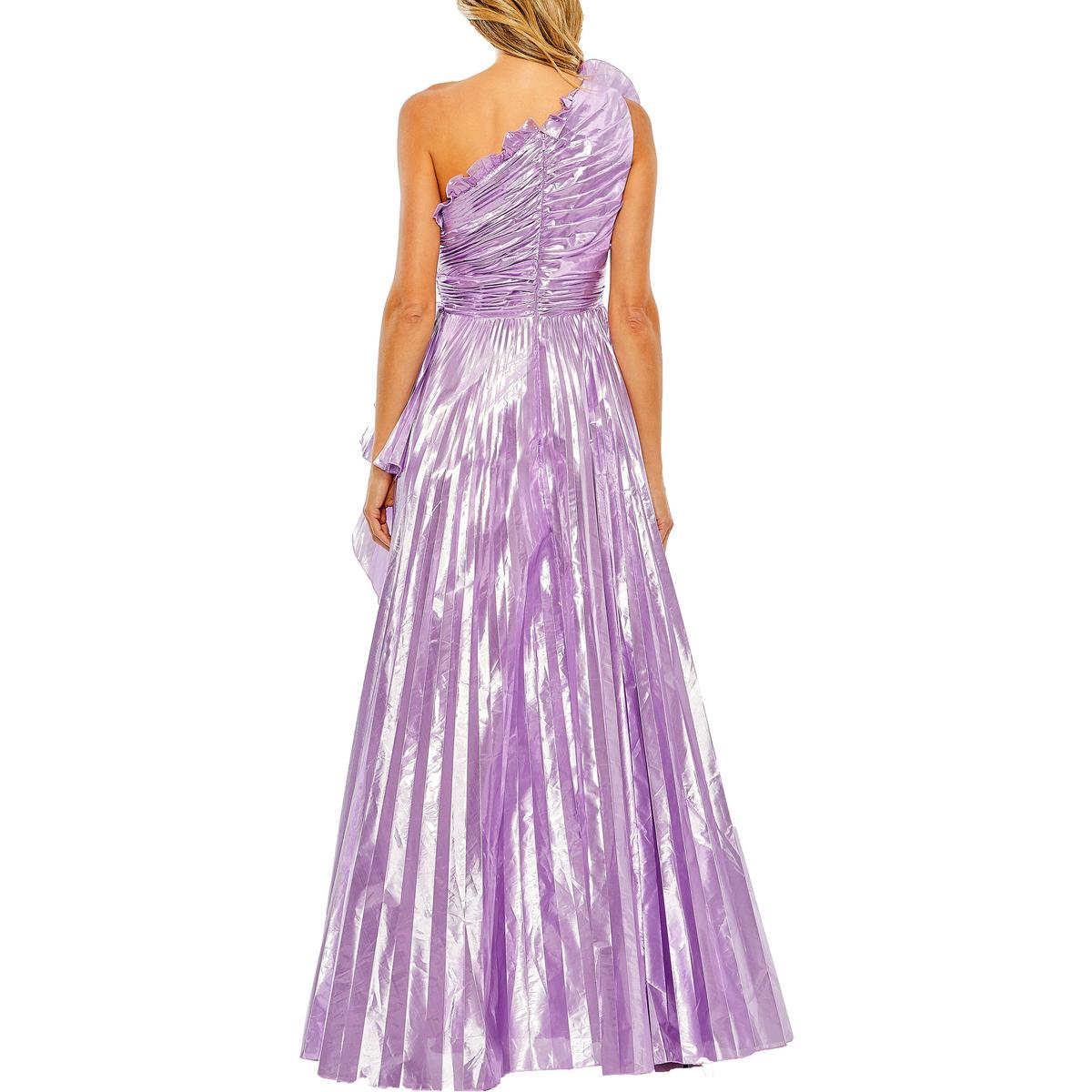 Womens Metallic One Shoulder Evening Dress