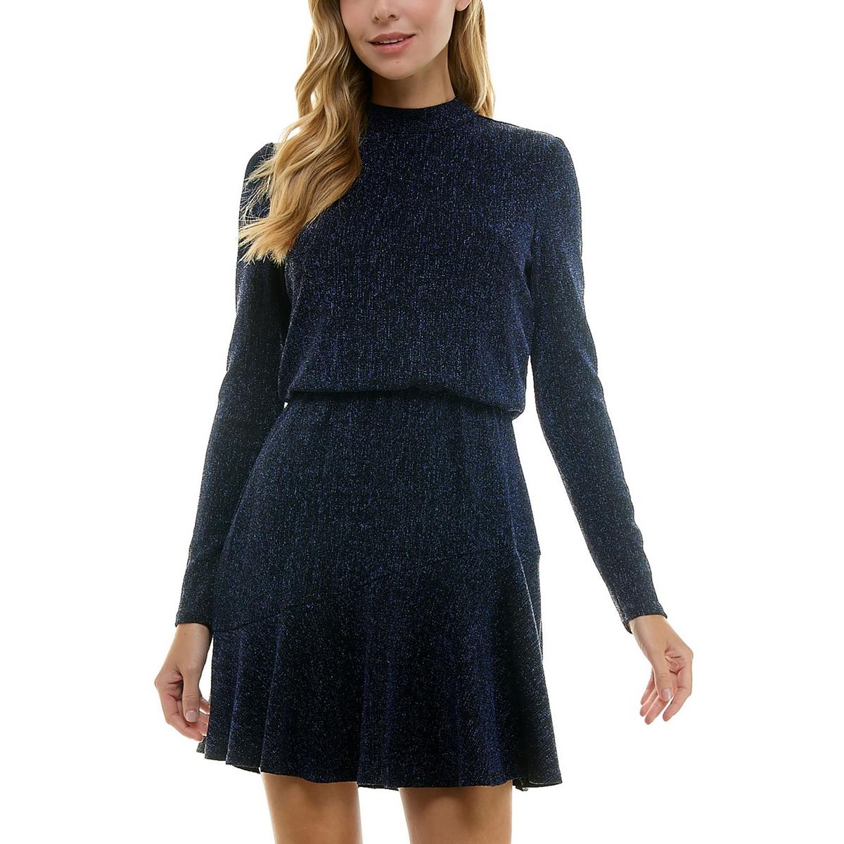 Juniors Womens Metallic Nylon Fit & Flare Dress