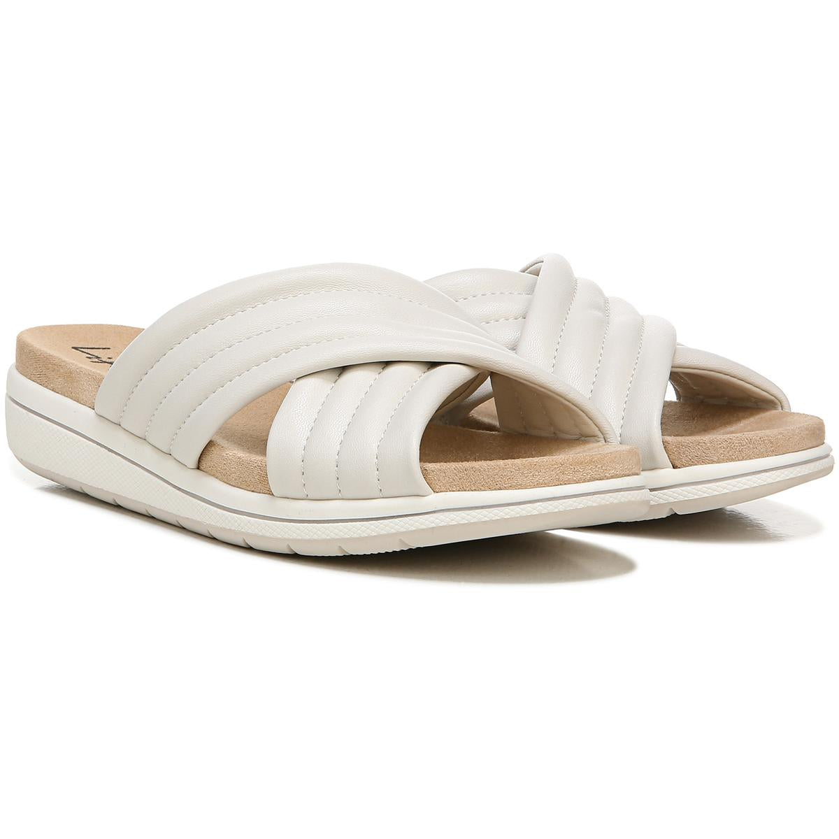 Panama Womens Faux Leather Slip On Wedge Sandals Bone