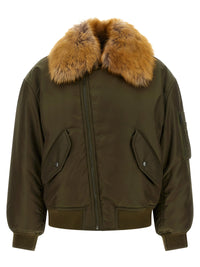 Saint Laurent Women Removable Shearling Neck Bomber Jacket
