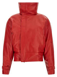 Balenciaga Women Red Leather 'Arrotondato' Bomber Jacket