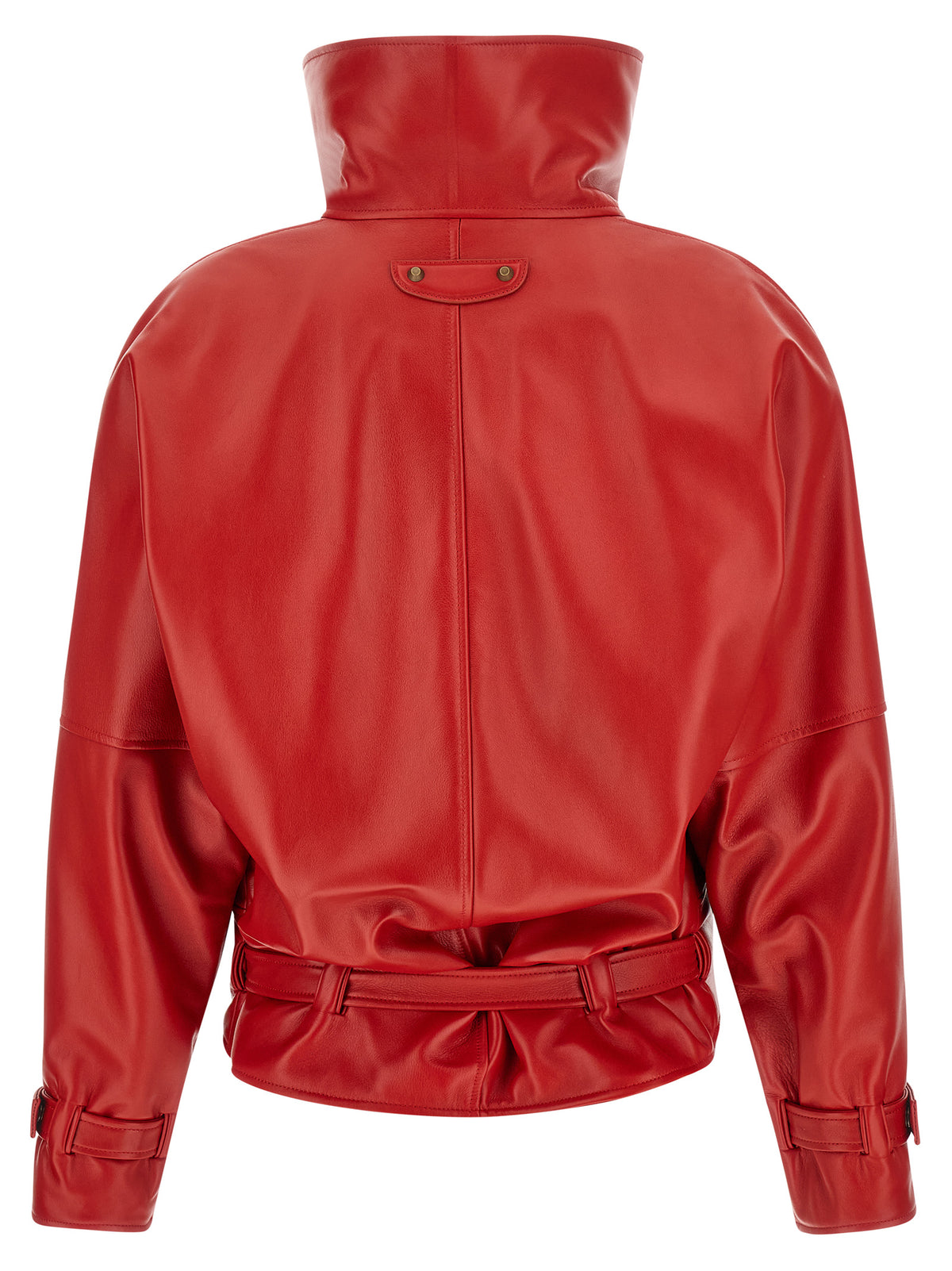 Balenciaga Women Red Leather 'Arrotondato' Bomber Jacket