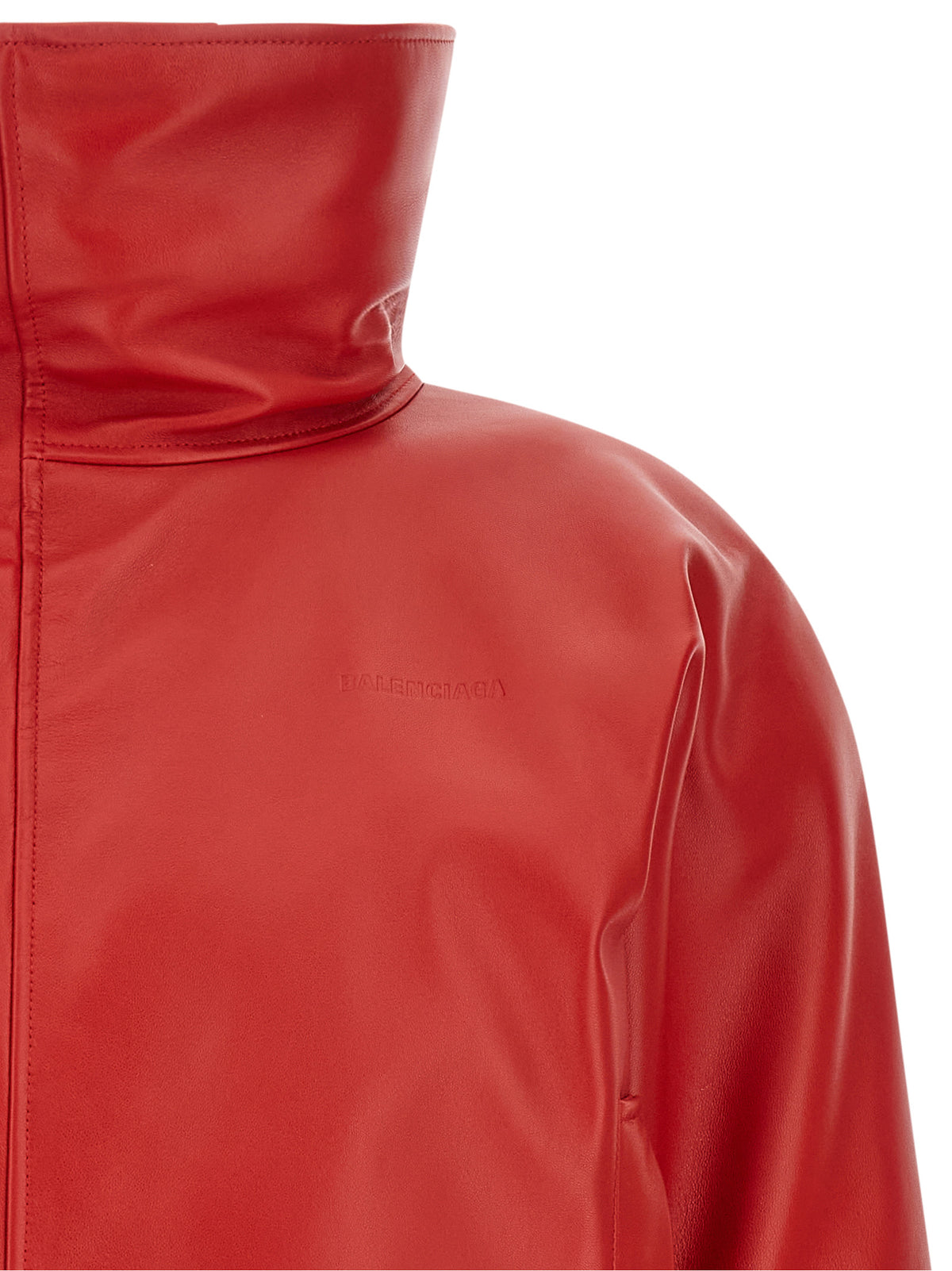 Balenciaga Women Red Leather 'Arrotondato' Bomber Jacket