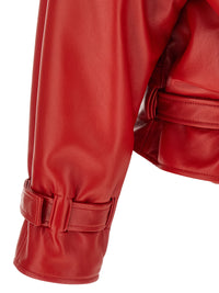 Balenciaga Women Red Leather 'Arrotondato' Bomber Jacket