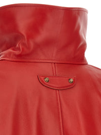 Balenciaga Women Red Leather 'Arrotondato' Bomber Jacket