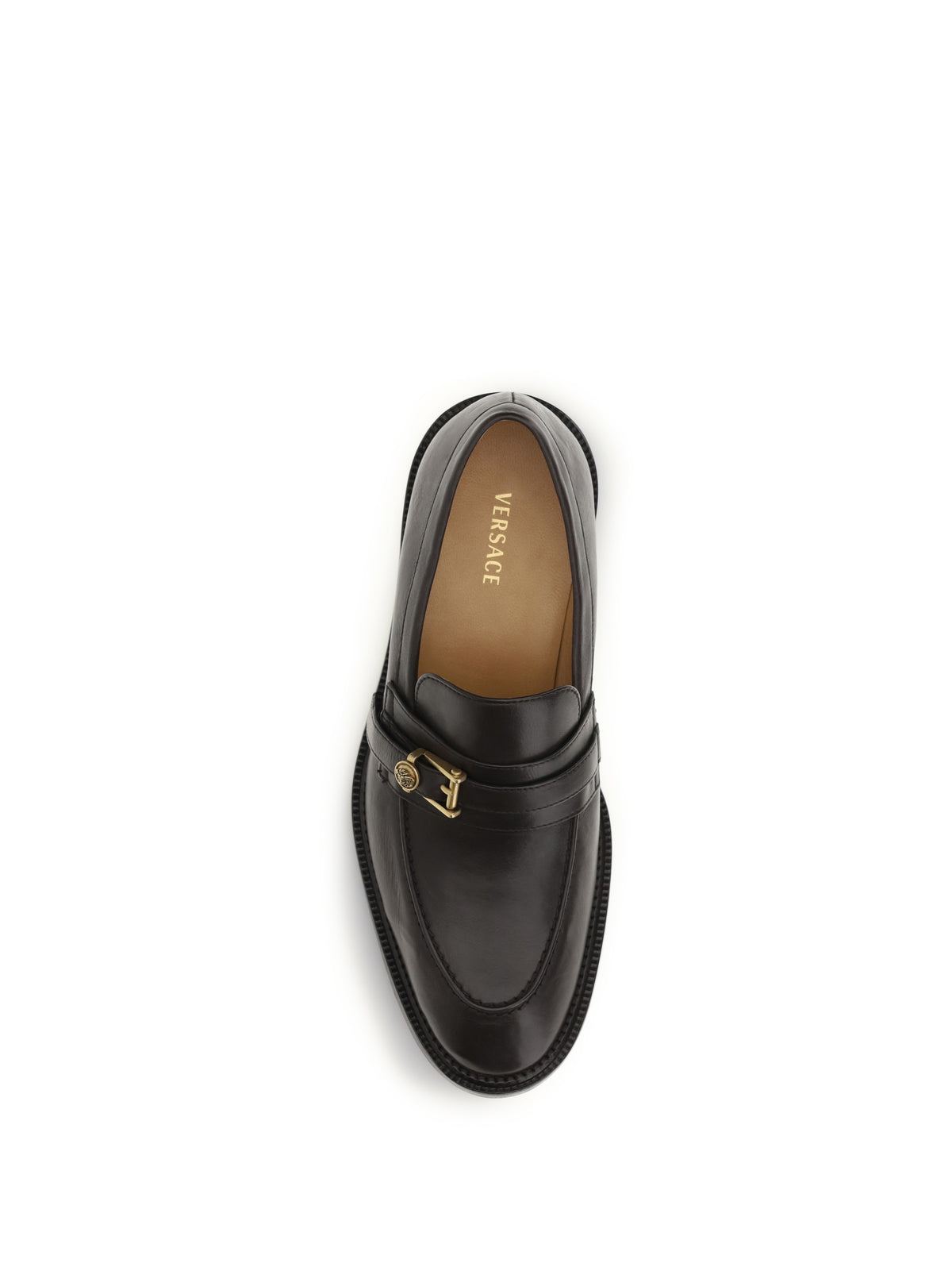 Versace Men Leather Loafers With Medusa Accessory