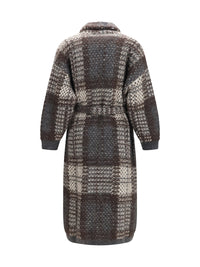 Brunello Cucinelli Women Macrocheck Mohair Blend Coat With Belt