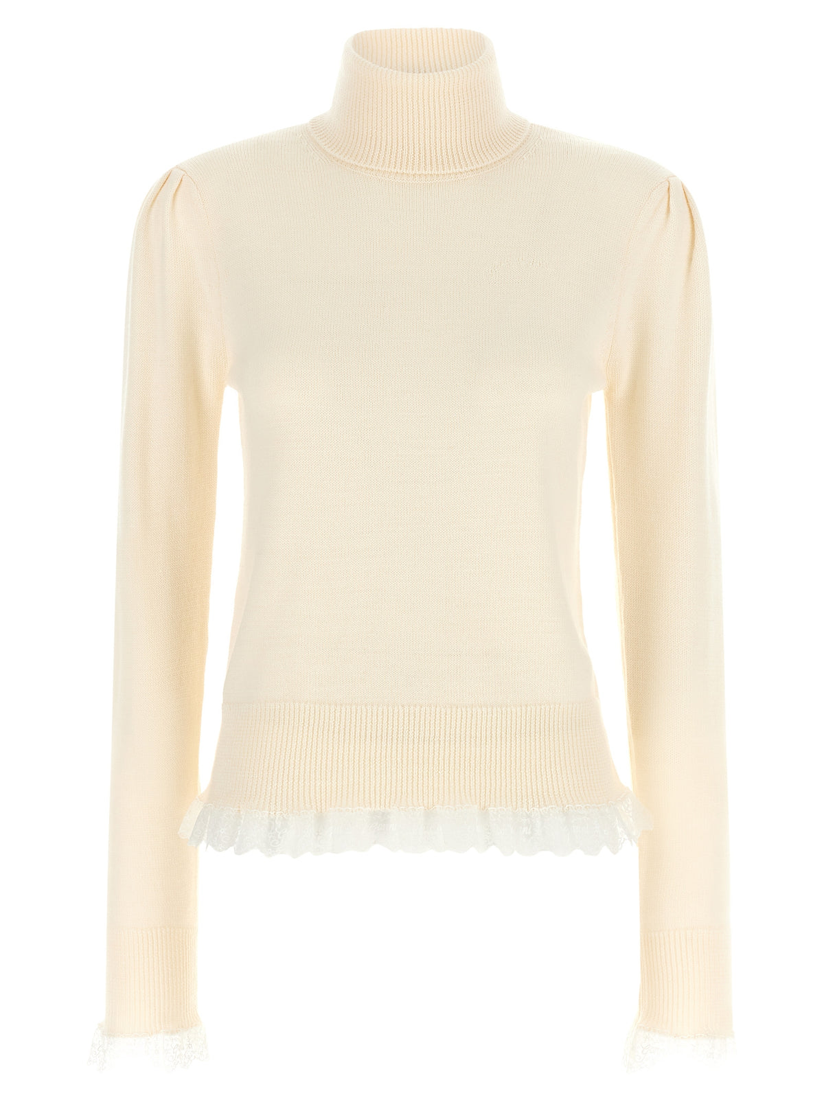 Ganni Women Ganni Turtleneck Sweater With Lace Trim