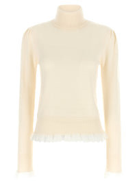 Ganni Women Ganni Turtleneck Sweater With Lace Trim