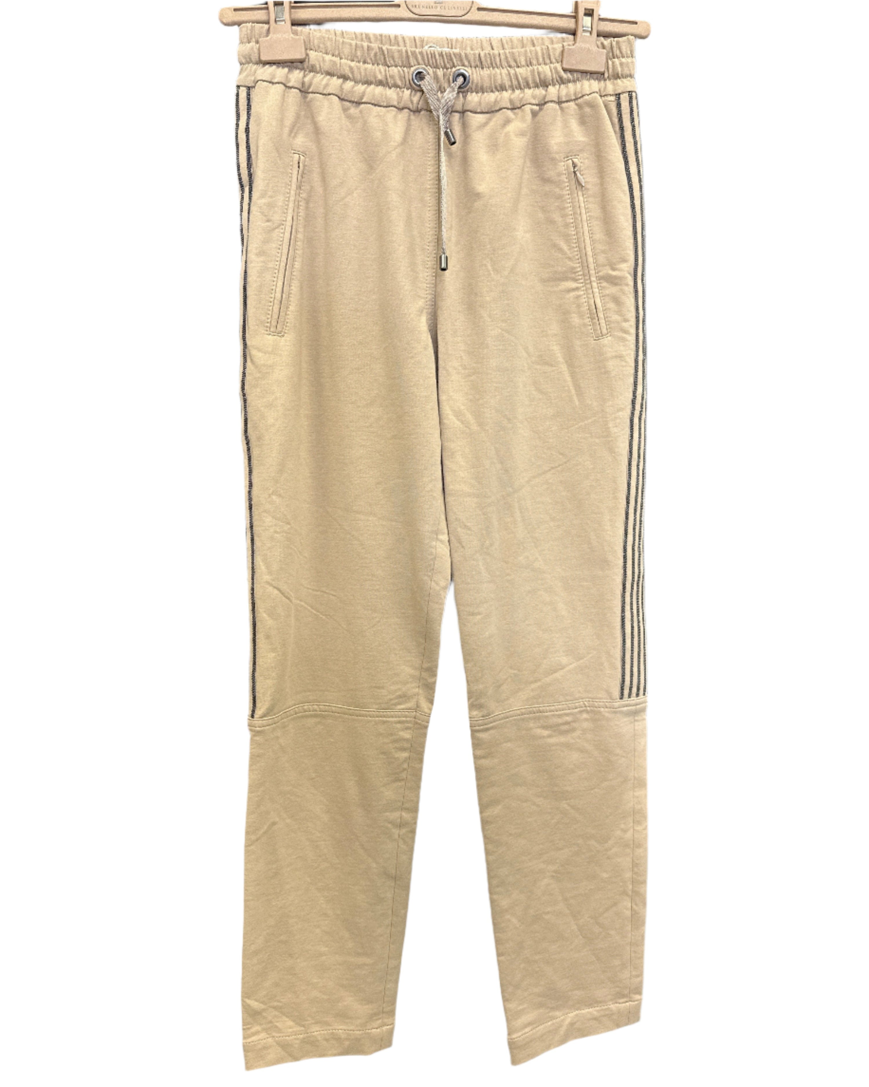 Brunello Cucinelli Cotton Three-Stripe Drawstring Jogger Pants Beige