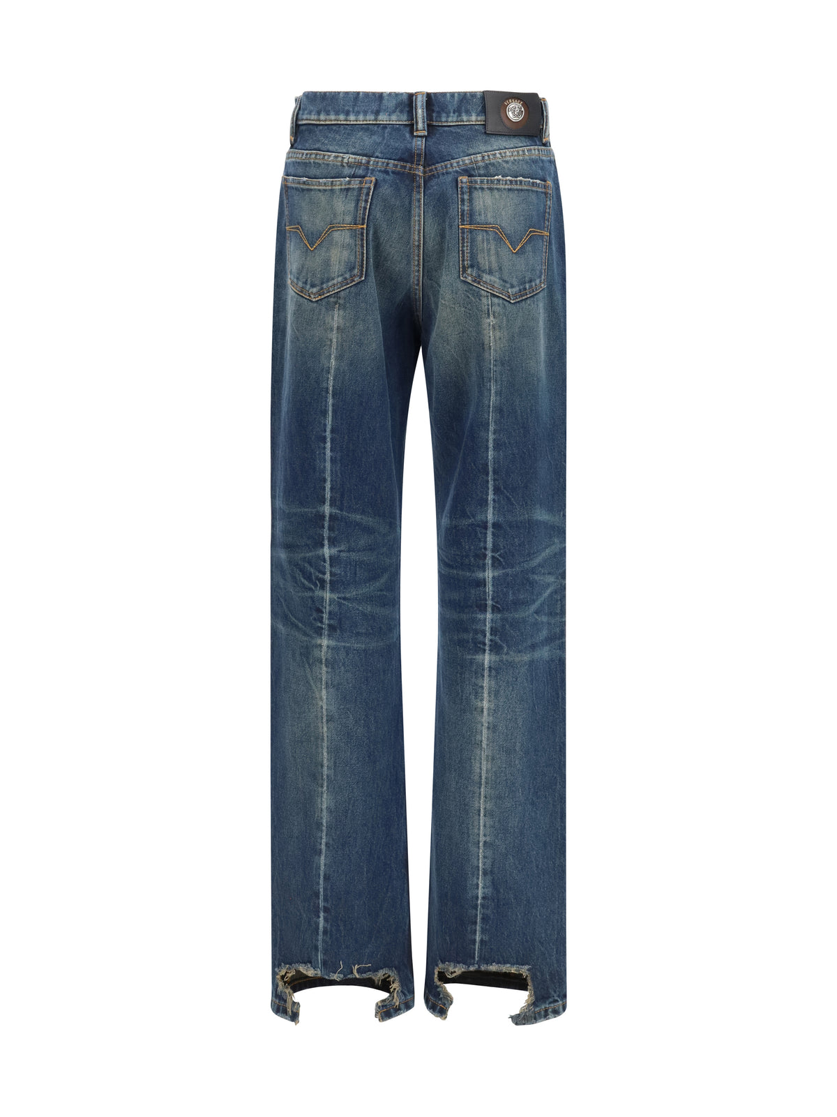 Versace Women Distressed Straight-Leg Cotton Denim Jeans