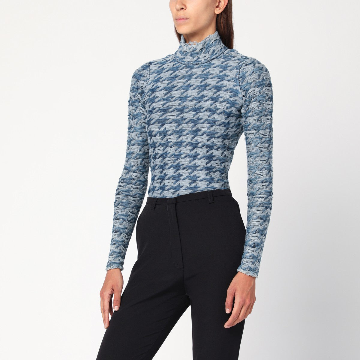 Diesel Diesel Women's Blue/Light Grey Patterned Turtleneck Sweater