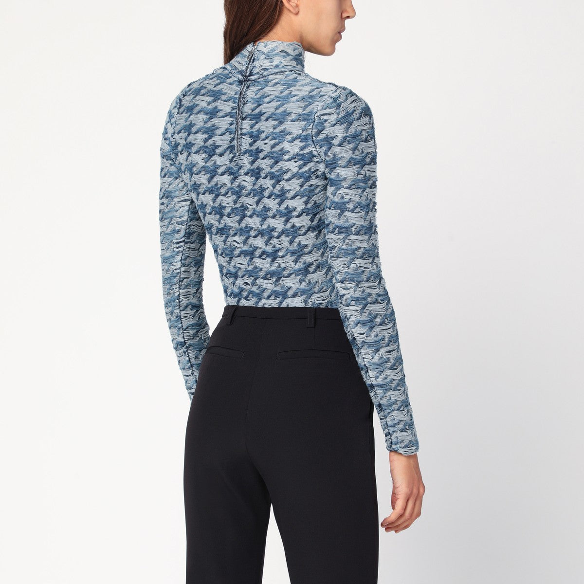 Diesel Diesel Women's Blue/Light Grey Patterned Turtleneck Sweater