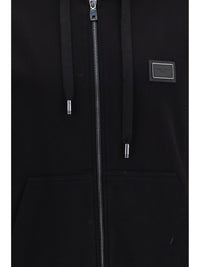 Dolce & Gabbana Men Cotton Hooded Sweatshirt With Dg Plaque