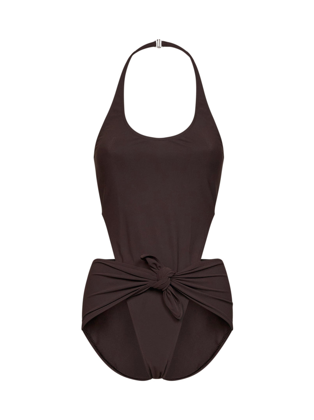 Alaïa Women Chocolate Jersey One-Piece Swimsuit With Knot And Cut-Outs