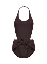 Alaïa Women Chocolate Jersey One-Piece Swimsuit With Knot And Cut-Outs
