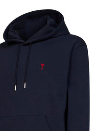 Ami Paris Men Midnight Blue Cotton Ami De Cœur Hoodie