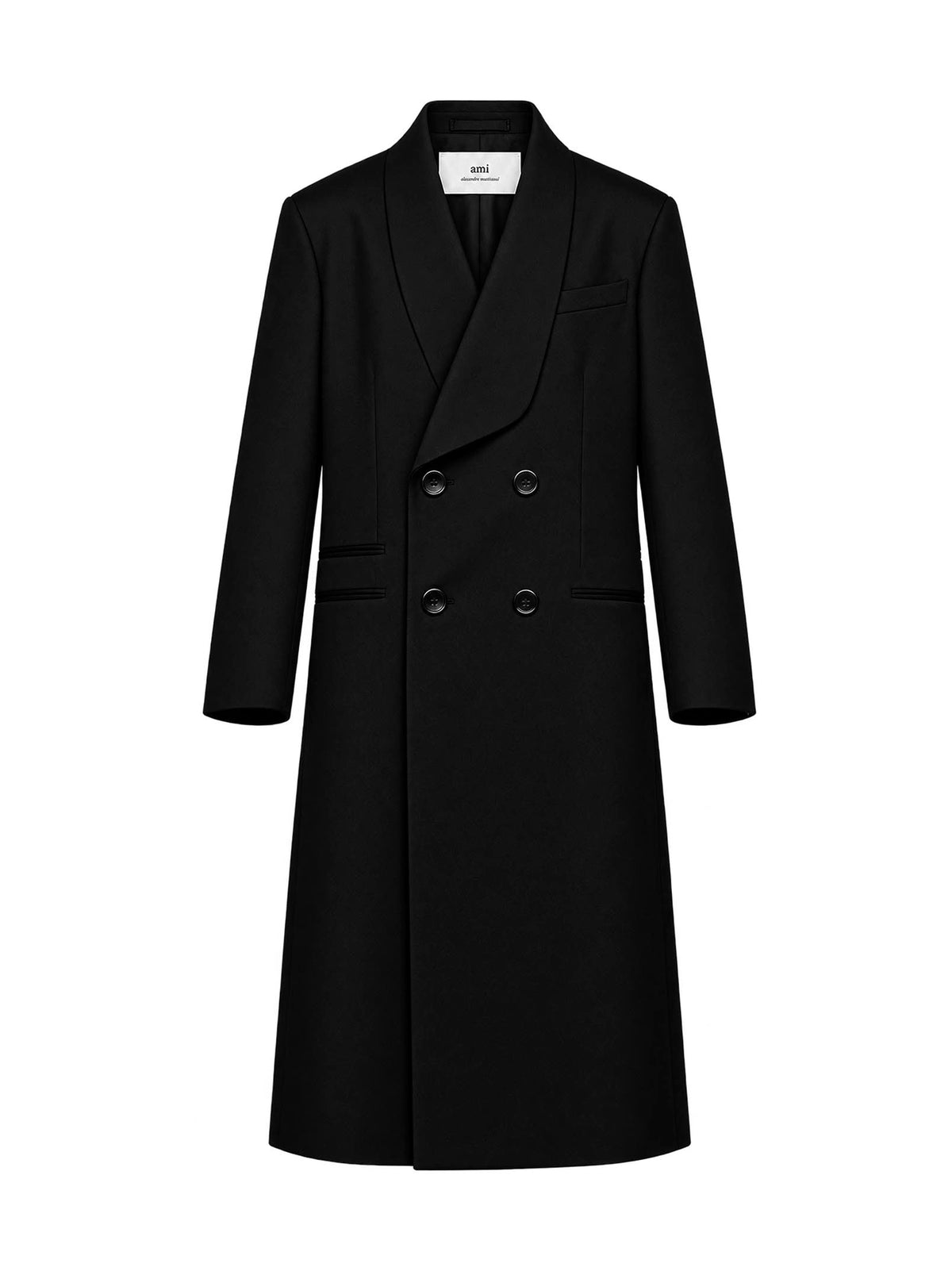 Ami Paris Women Black Virgin Wool Long Double-Breasted Coat