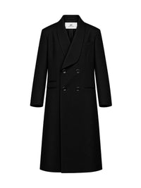 Ami Paris Women Black Virgin Wool Long Double-Breasted Coat