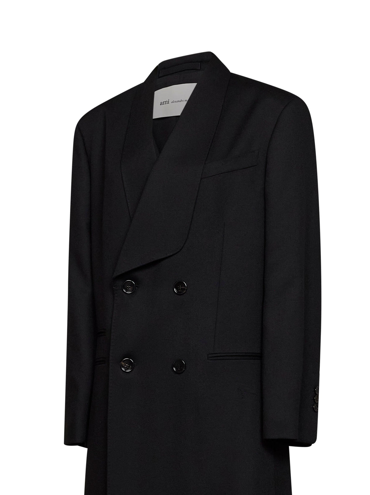 Ami Paris Women Black Virgin Wool Long Double-Breasted Coat