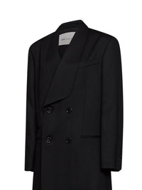 Ami Paris Women Black Virgin Wool Long Double-Breasted Coat