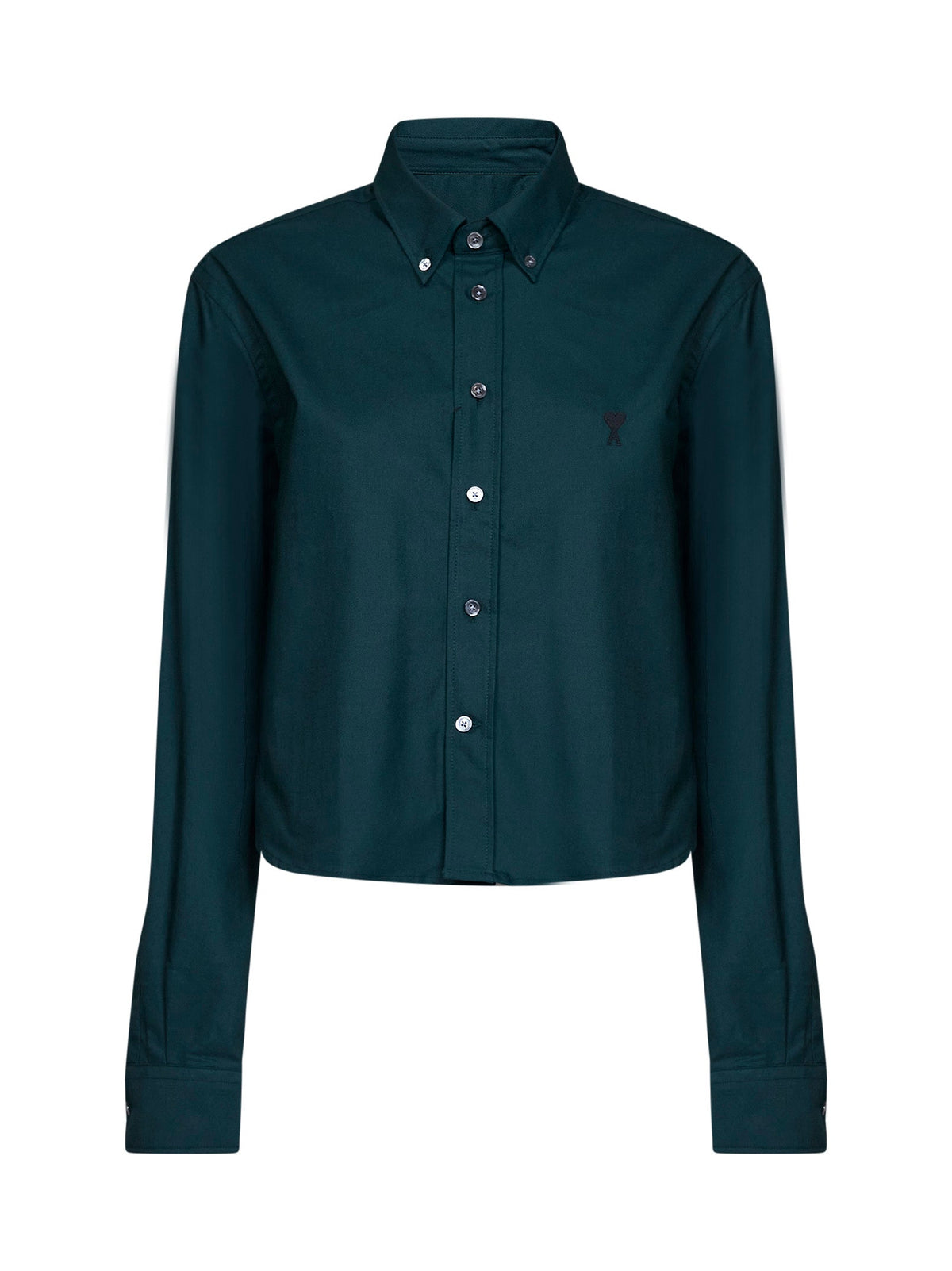 Ami Paris Women Green Cotton Poplin Cropped Shirt