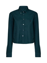 Ami Paris Women Green Cotton Poplin Cropped Shirt