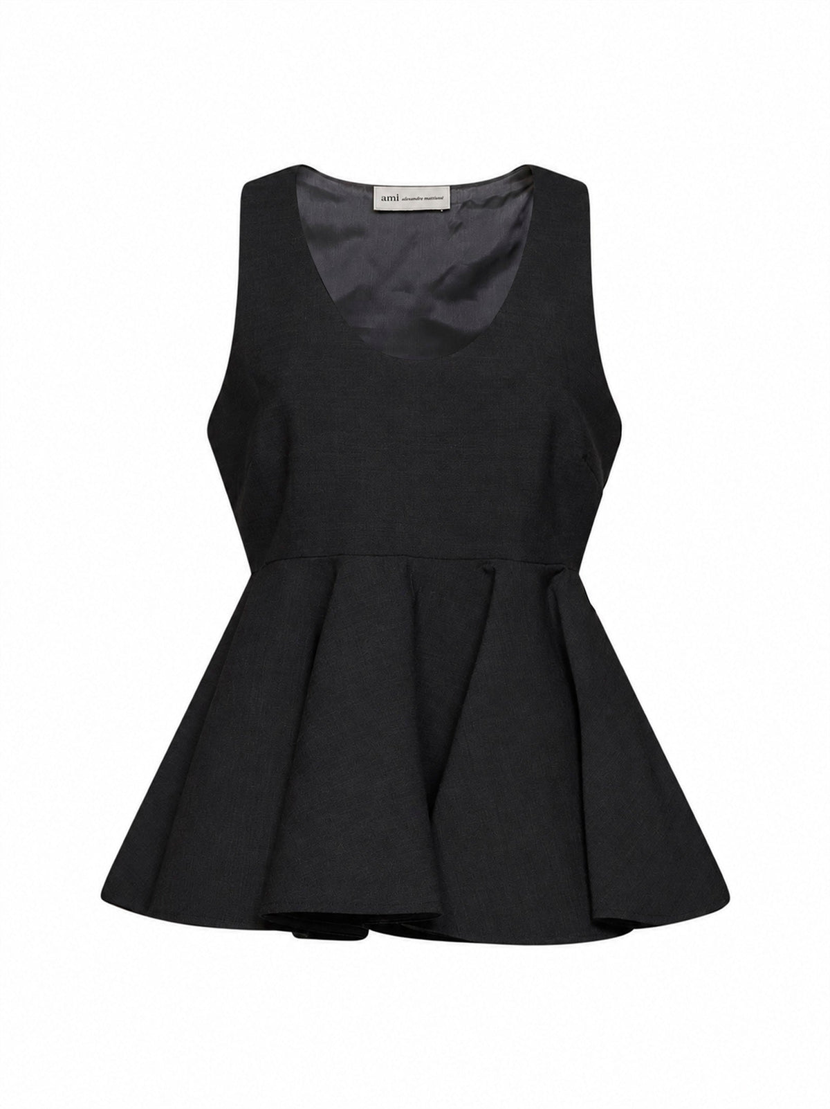 Ami Paris Women Charcoal Grey Wool Gabardine Sleeveless Peplum Top