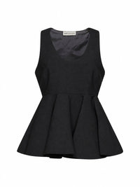Ami Paris Women Charcoal Grey Wool Gabardine Sleeveless Peplum Top