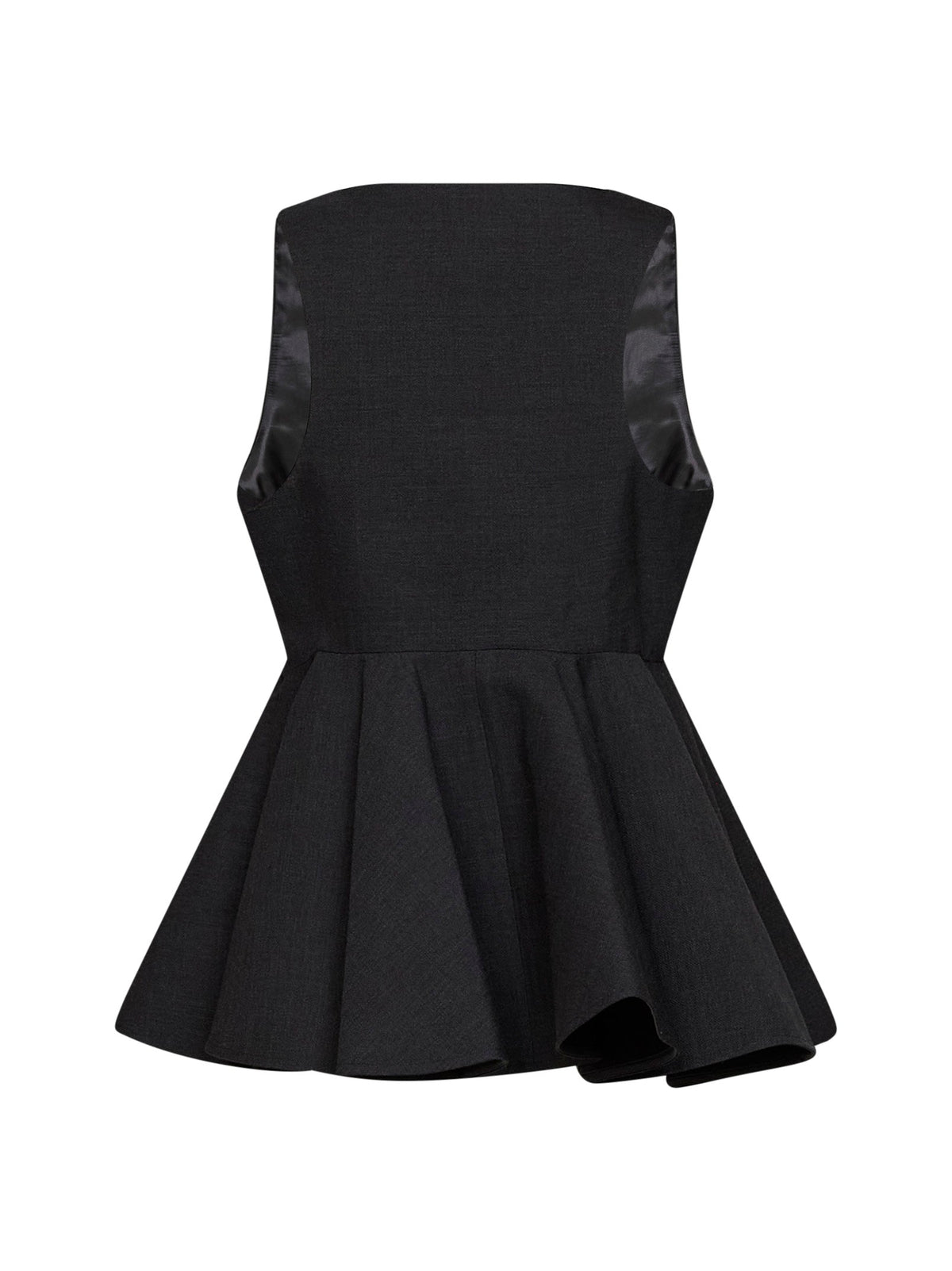 Ami Paris Women Charcoal Grey Wool Gabardine Sleeveless Peplum Top