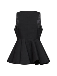 Ami Paris Women Charcoal Grey Wool Gabardine Sleeveless Peplum Top