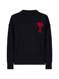 Ami Paris Women Black Felted Merino Wool Ami De Cœur Crewneck Sweater