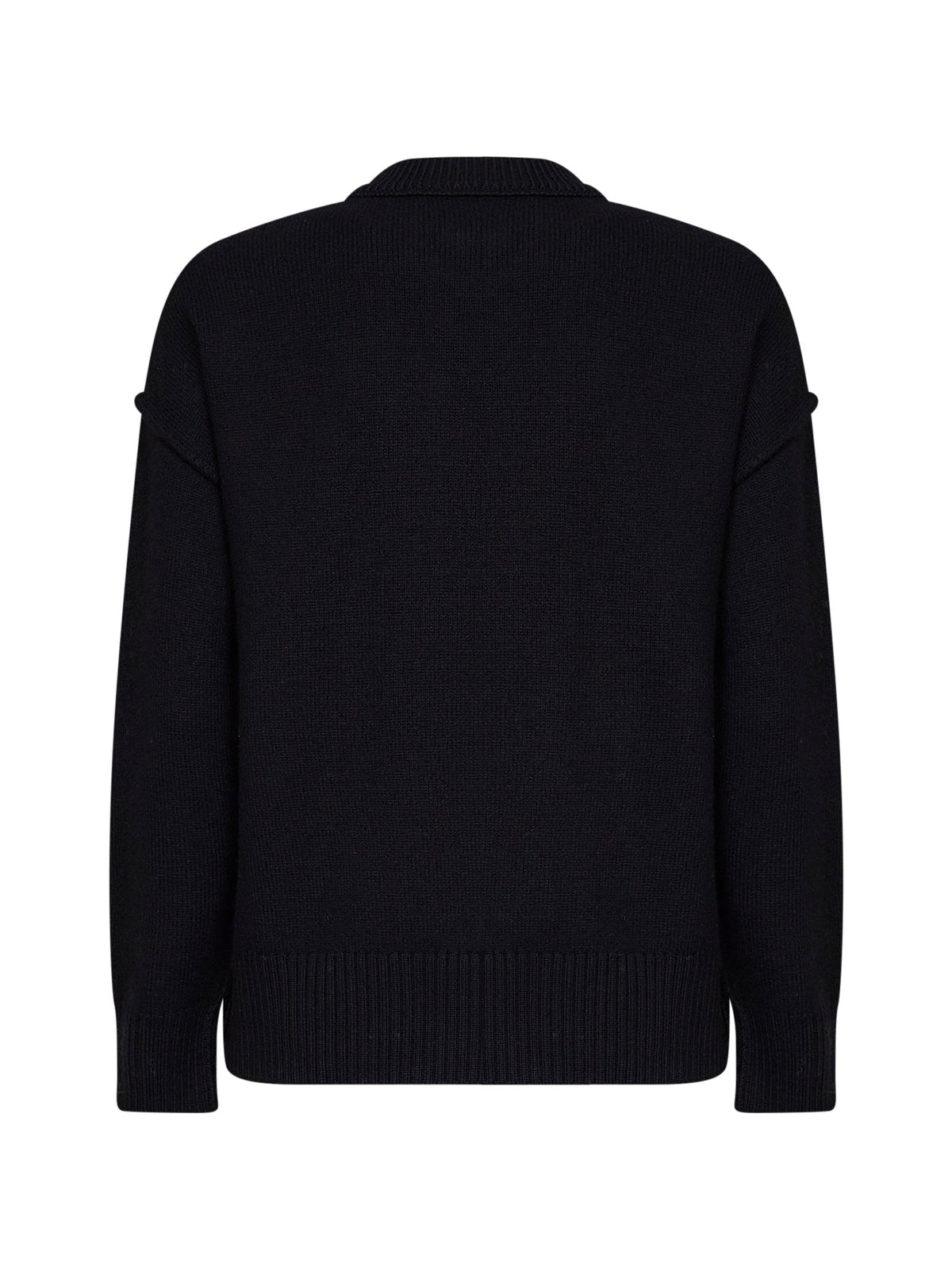 Ami Paris Women Black Felted Merino Wool Ami De Cœur Crewneck Sweater