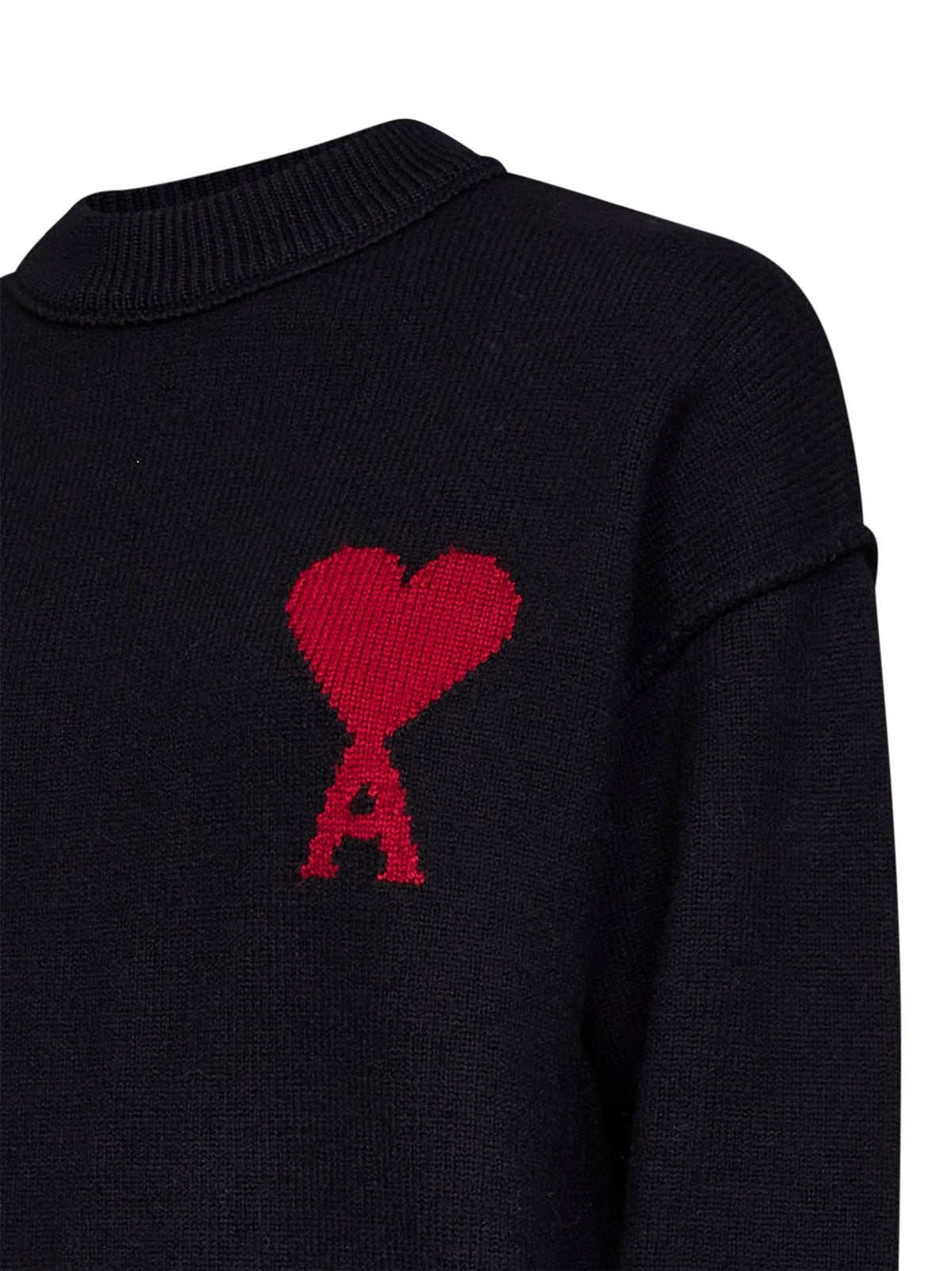 Ami Paris Women Black Felted Merino Wool Ami De Cœur Crewneck Sweater