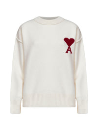 Ami Paris Women Ecru Felted Merino Wool Ami De Cœur Crewneck Sweater