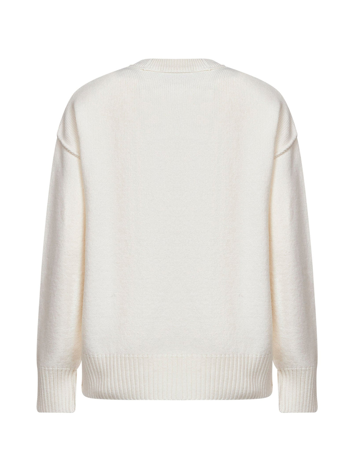 Ami Paris Women Ecru Felted Merino Wool Ami De Cœur Crewneck Sweater