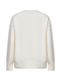 Ami Paris Women Ecru Felted Merino Wool Ami De Cœur Crewneck Sweater