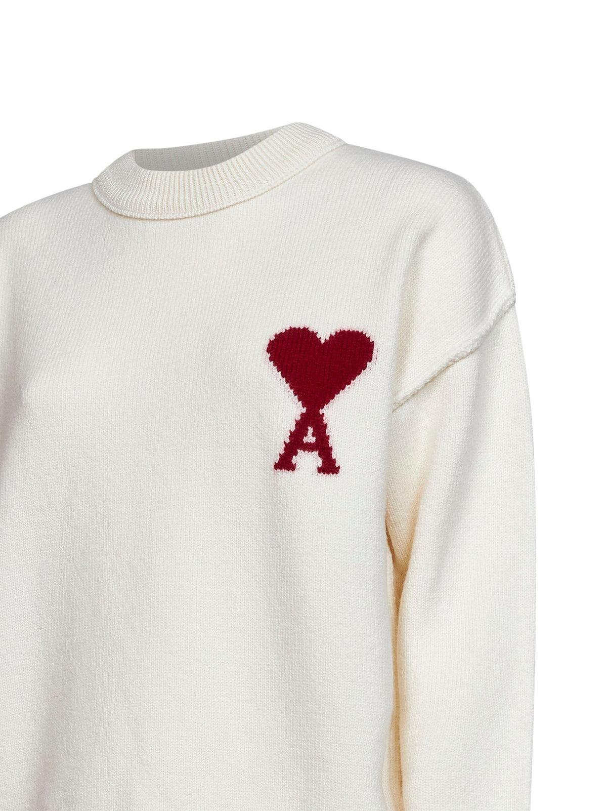 Ami Paris Women Ecru Felted Merino Wool Ami De Cœur Crewneck Sweater