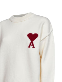 Ami Paris Women Ecru Felted Merino Wool Ami De Cœur Crewneck Sweater